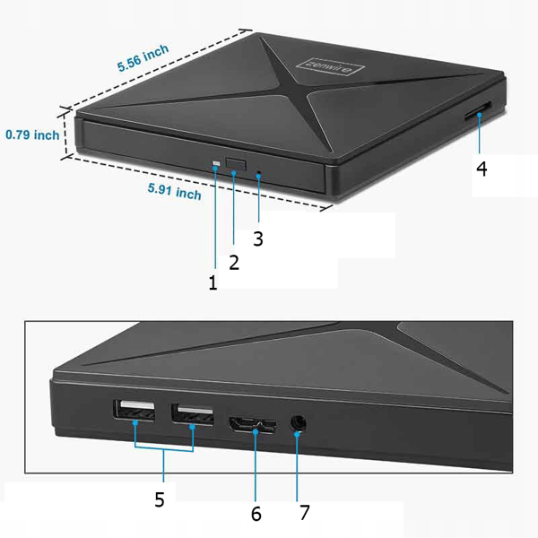 Bærbar ekstern DVD-CD RW HUB USB-C USB 3.0 Zenwire 4-i-1 SD-kortlæser Zenwire SY885