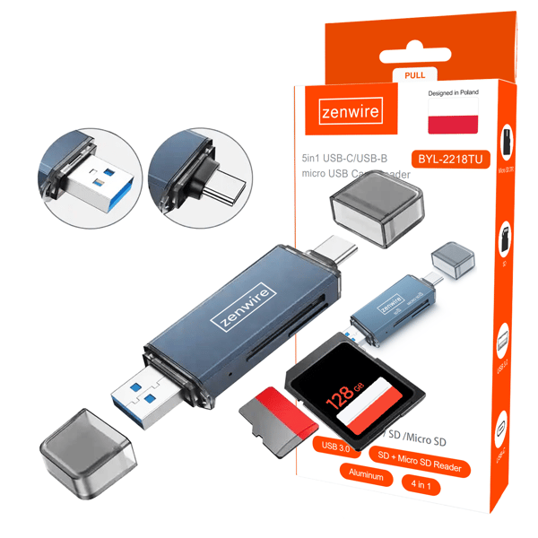SD-muistikortinlukija USB 3.0 USB-C 4-in-1 -sovitin SD + micro SD TF 5 Gb/s jopa 2 TB Zenwire BYL-2218TU