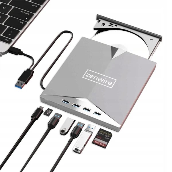 DVD-enhet Silver typ C/USB 3.0 2-i-1-hubb H61