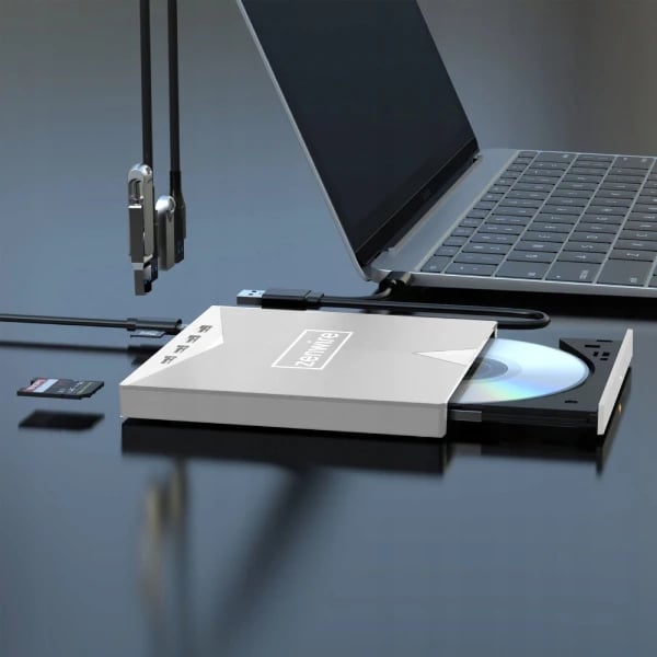 DVD-enhet Silver typ C/USB 3.0 2-i-1-hubb H61