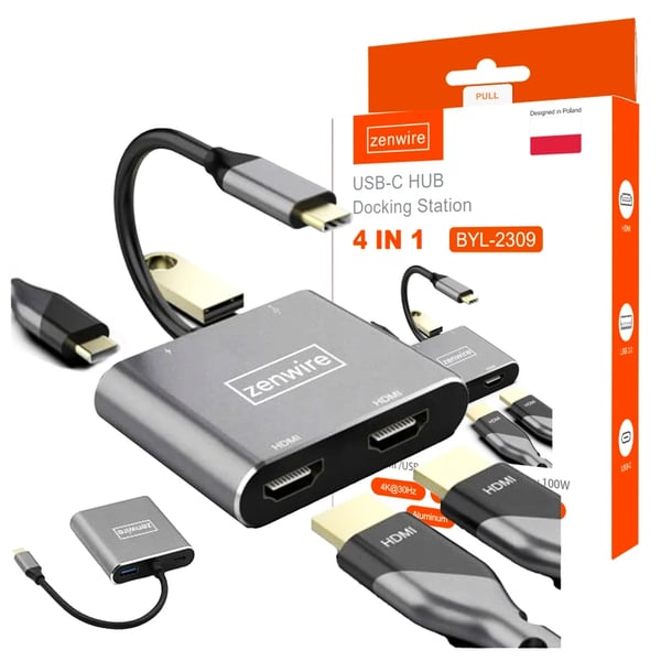 BYL-2309 USB-C adapter 4-i-1 med 2x HDMI