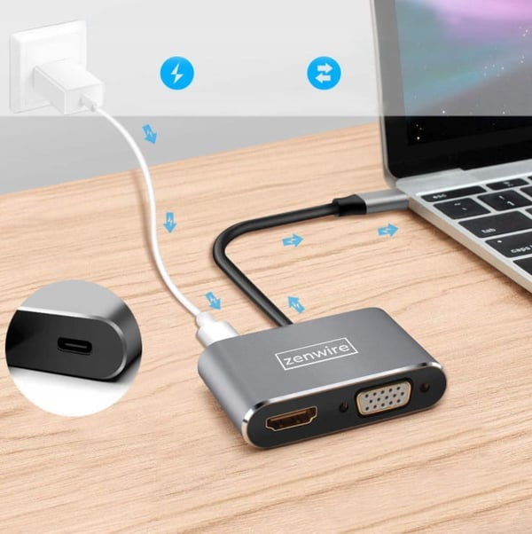 Adapterhubb USB-C 4-i-1 HDMI 4K VGA USB-adapter