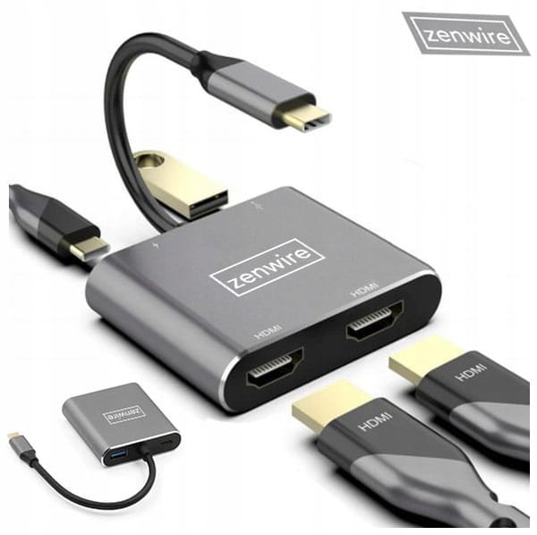 BYL-2309 USB-C adapter 4-i-1 med 2x HDMI
