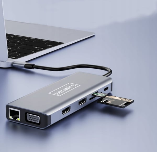 Adapterhubb 12-i-1 USB-C 2x HDMI VGA USB-uttag SD LAN