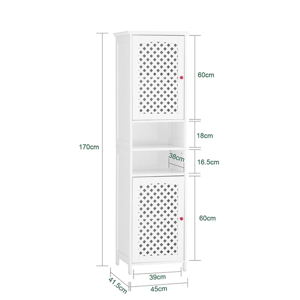 SoBuy Smalt badeværelseskab 45X41.5X170cm – Pladsbesparende højskab med justerbare hylder | Hvid BZR209-W