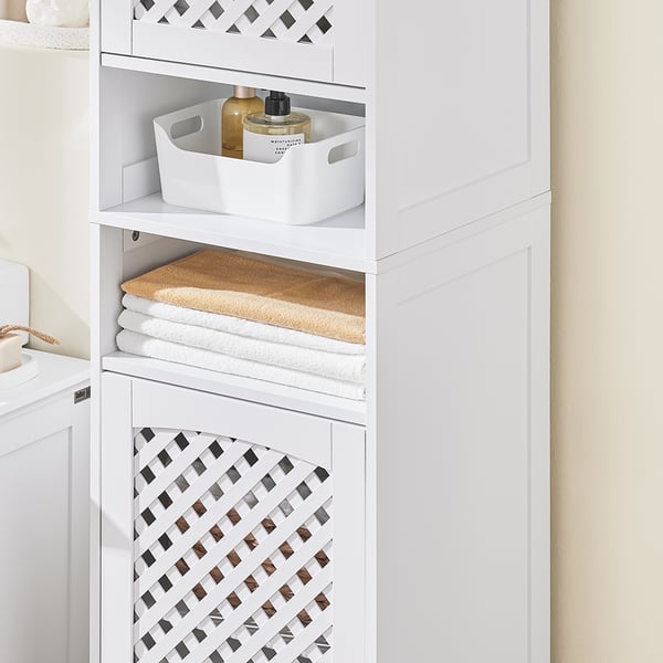 SoBuy Smalt badeværelseskab 45X41.5X170cm – Pladsbesparende højskab med justerbare hylder | Hvid BZR209-W