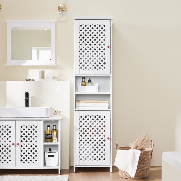 SoBuy Smalt badeværelseskab 45X41.5X170cm – Pladsbesparende højskab med justerbare hylder | Hvid BZR209-W