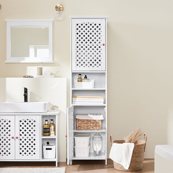 SoBuy Smalt badeværelseskab 45X41.5X170cm – Pladsbesparende højskab med justerbare hylder | Hvid BZR209-W