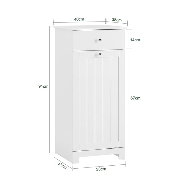 SoBuy Hvid Badeværelsesskab 40x38x91cm - Med vasketøjskurv og skuffe BZR21-II-W