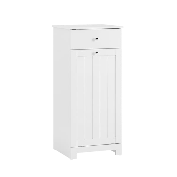 SoBuy Valkoinen kylpyhuone kaappi 40x38x91cm - Kylpyhuonekaappi pyykkikorilla BZR21-II-W