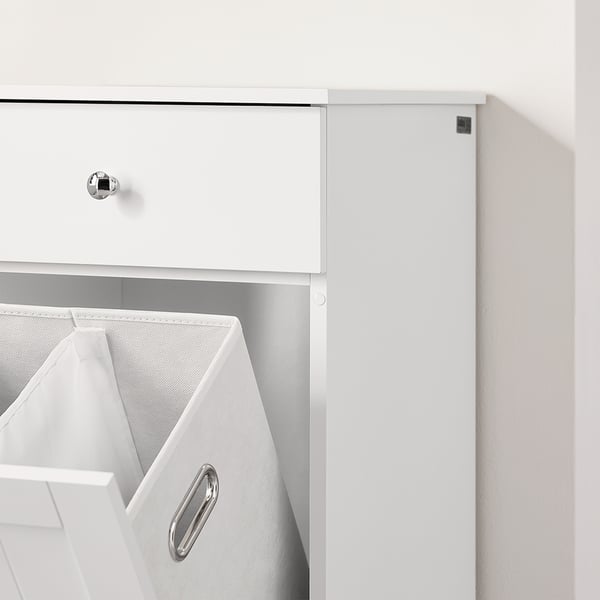 SoBuy Hvid Badeværelsesskab 40x38x91cm - Med vasketøjskurv og skuffe BZR21-II-W