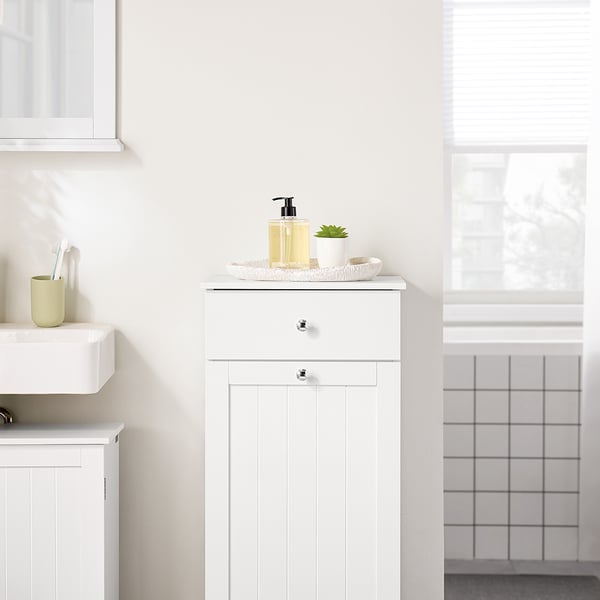 SoBuy Hvid Badeværelsesskab 40x38x91cm - Med vasketøjskurv og skuffe BZR21-II-W