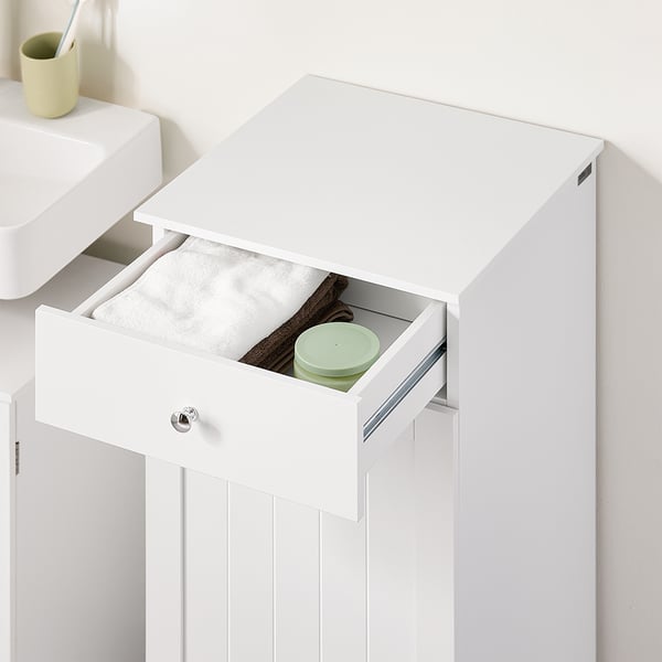 SoBuy Hvid Badeværelsesskab 40x38x91cm - Med vasketøjskurv og skuffe BZR21-II-W