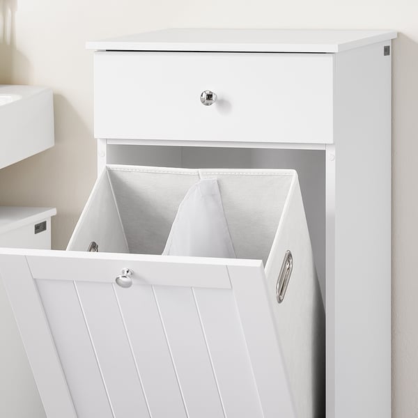 SoBuy Hvid Badeværelsesskab 40x38x91cm - Med vasketøjskurv og skuffe BZR21-II-W