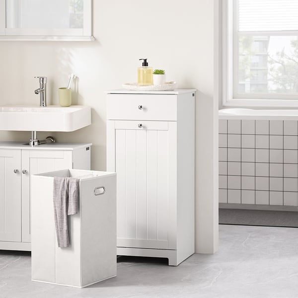 SoBuy Hvid Badeværelsesskab 40x38x91cm - Med vasketøjskurv og skuffe BZR21-II-W