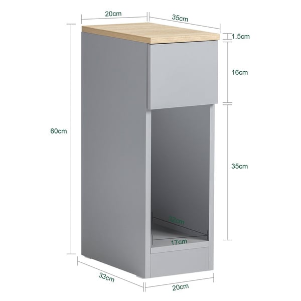 SoBuy 2-delat set Smalt sängbord med låda och hyllor – Grå 20x35x60cm FBT111-HGx2