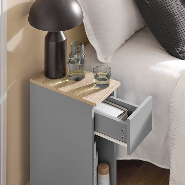 SoBuy 2-delat set Smalt sängbord med låda och hyllor – Grå 20x35x60cm FBT111-HGx2