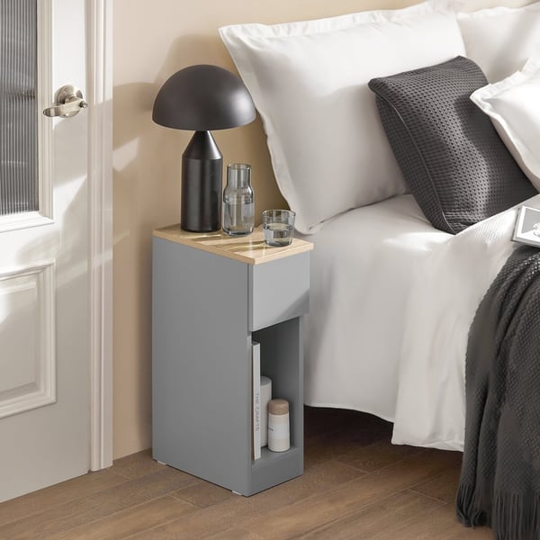 SoBuy 2-delat set Smalt sängbord med låda och hyllor – Grå 20x35x60cm FBT111-HGx2