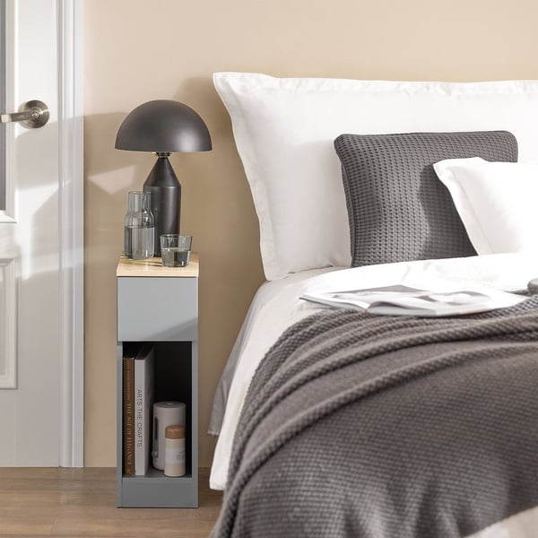 SoBuy 2-delat set Smalt sängbord med låda och hyllor – Grå 20x35x60cm FBT111-HGx2