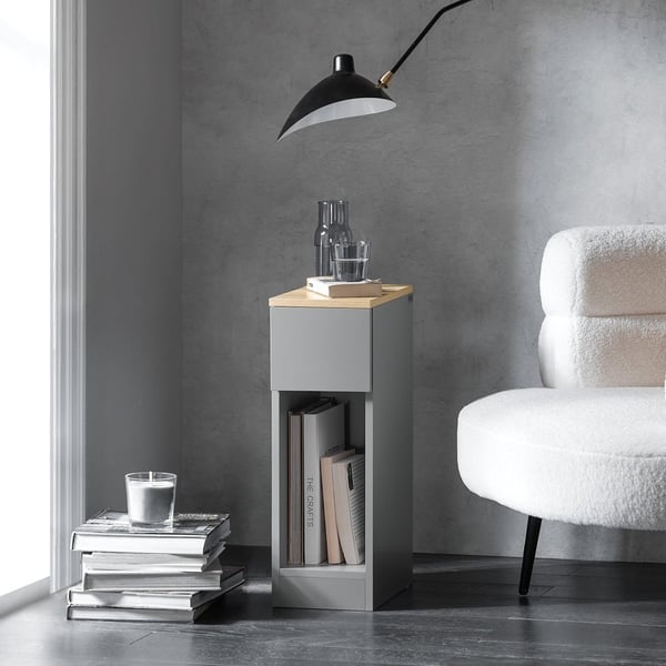 SoBuy 2-delat set Smalt sängbord med låda och hyllor – Grå 20x35x60cm FBT111-HGx2