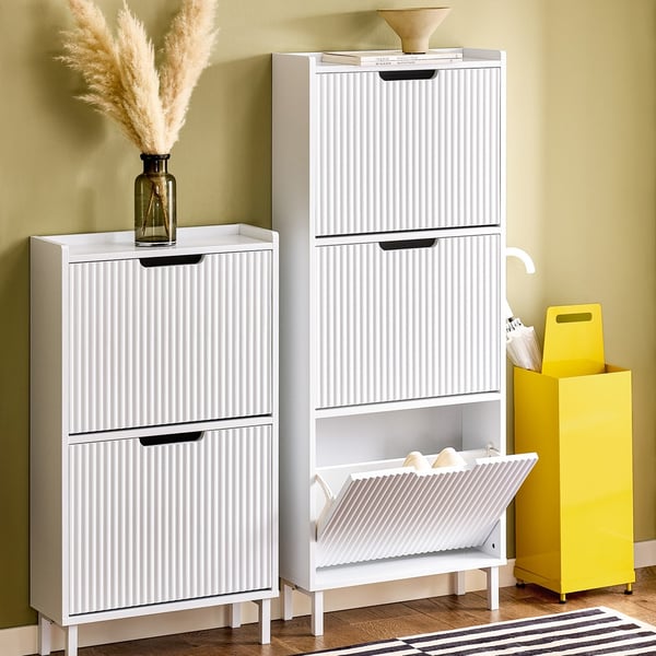 SoBuy Smalt skoskåp med 3 dörrar – 50x19x130cm Hallförvaring | Vit FSR177-H-W