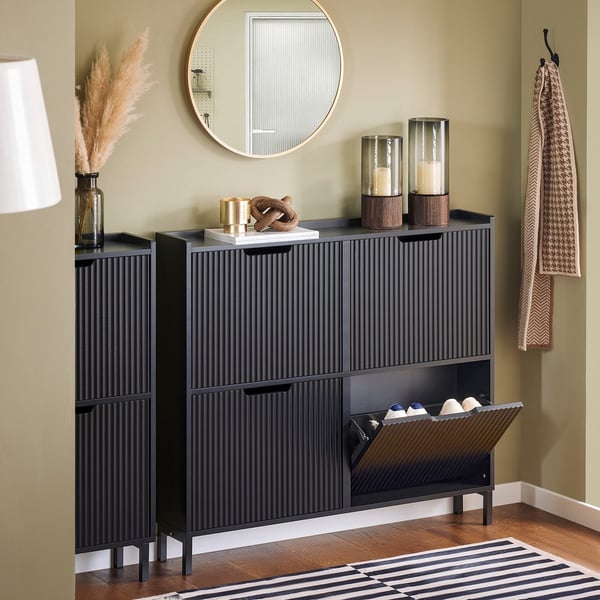 SoBuy Skoskab med 4 klapdøre – 100x19x91cm | Pladsbesparende | Sort FSR177-L-SCH SoBuy Skoskab med 4 klapdøre – 100x19x91cm | Pladsbesparende | Sort FSR177-L-SCH