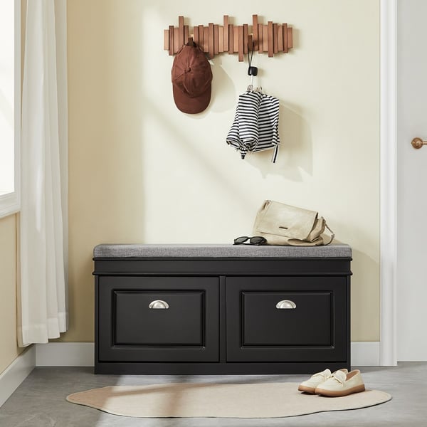 SoBuy Skoskab med bænk og 2 klapdøre – 104×24×51 cm | Pladsbesparende | Sort FSR64-SCH