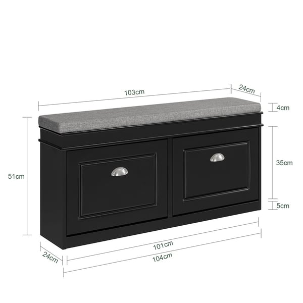 SoBuy Skoskab med bænk og 2 klapdøre – 104×24×51 cm | Pladsbesparende | Sort FSR64-SCH