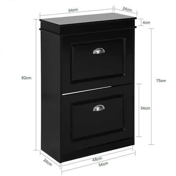 SoBuy Skoskab med 2 klapdøre – 54x24x82cm | Pladsbesparende | Sort FSR78-SCH