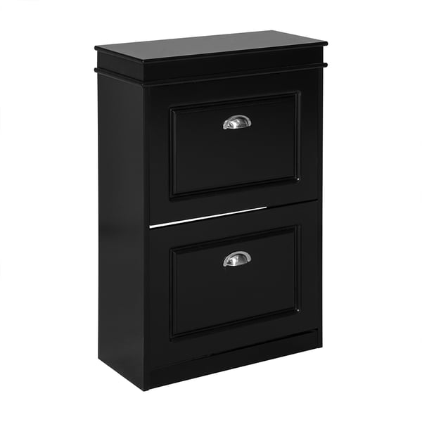 SoBuy Skoskab med 2 klapdøre – 54x24x82cm | Pladsbesparende | Sort FSR78-SCH