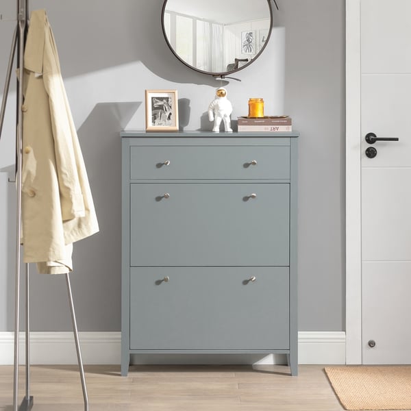 SoBuy Skoskab med 2 klapdøre – 80X25X108cm | Pladsbesparende | Grå FSR89-HG