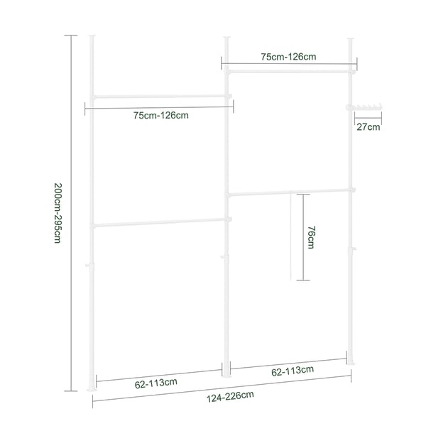 SoBuy Tøjstativ B124-226xH200-295cm– Justerbar | Hvid KLS03-II-W