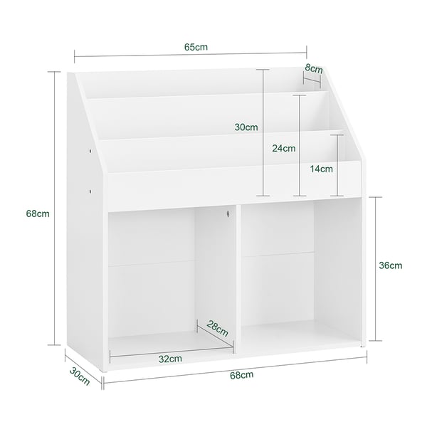 SoBuy Børne bogreol med 5 åbne rum 68x30x68cm - Legetøjsreol & Bogreol | Hvid KMB01-II-W