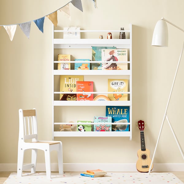SoBuy Børne bogreol 80x12x118cm – 4 Hylder | Legetøjsreol & Bogreol | Hvid KMB08-II-W