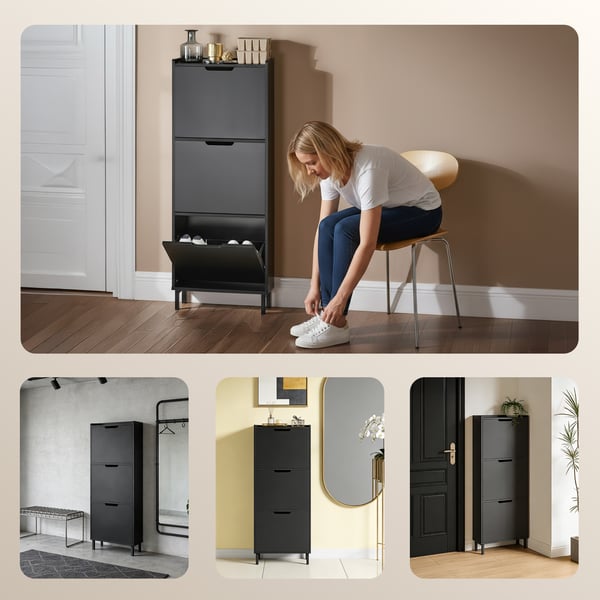 SoBuy Smalt skoskab 50x19x129cm - Med 3 døre Sort FSR151-H-SCH