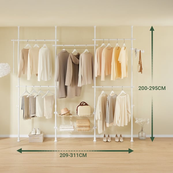 SoBuy Tøjstativ B209-311xH200-295cm– Justerbar | Hvid KLS04-II-W