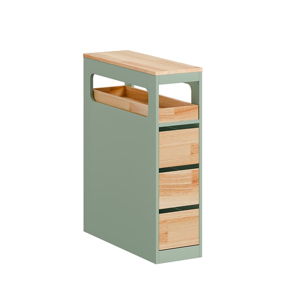 SoBuy Kapea kylpyhuonekaappi pyörillä 65x23x82cm – 3 laatikolla | vihreä BZR54-II-GR