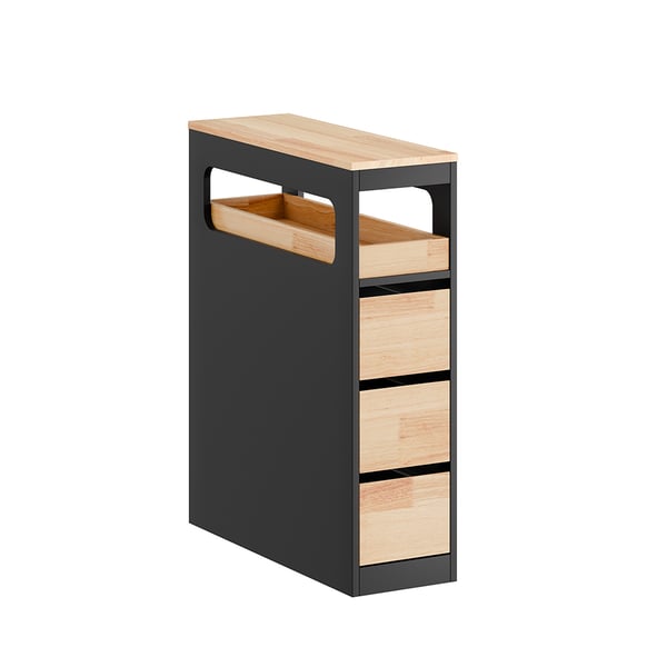 SoBuy Smalt badeværelsesskab med hjul 65x23x82cm – Med 3 skuffer Sort BZR54-II-SCH