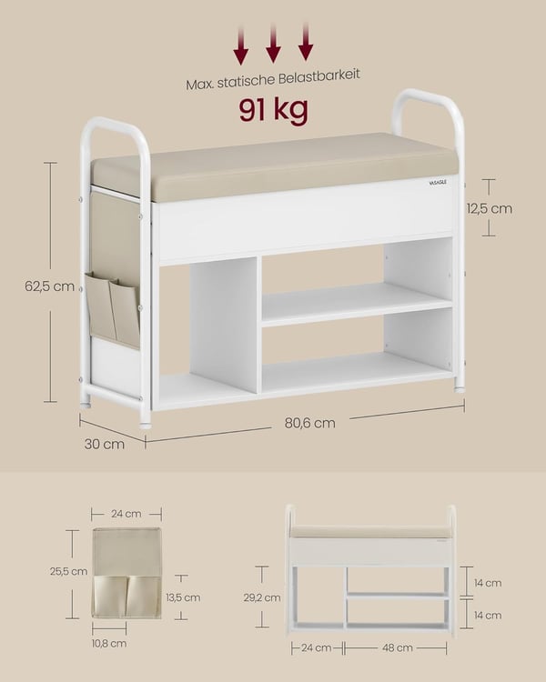 Skobænk, 80,6x30x62,5 cm, Hvid