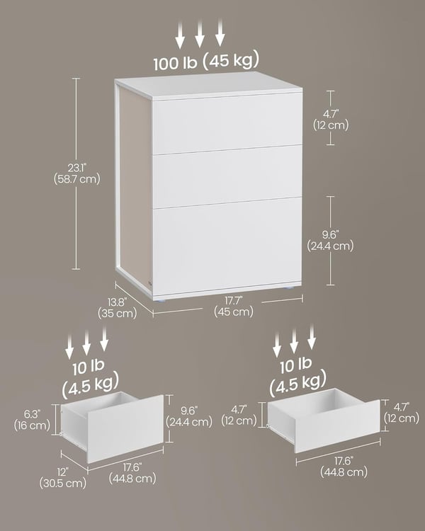 Natbord, 45x35x58,7 cm, hvid og beige