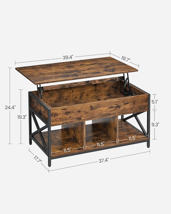 Sofabord, Hæve-sænke top, 100x50x49-62 cm, Brun og Sort