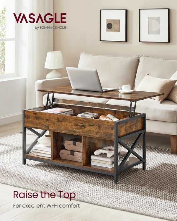 Sofabord, Hæve-sænke top, 100x50x49-62 cm, Brun og Sort