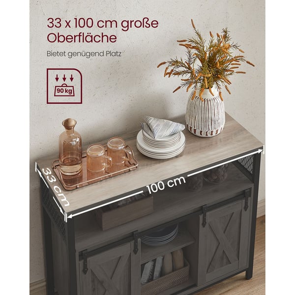 Sideboard, 100x33x80 cm, Grå Svart