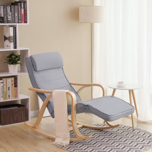 Gyngende reclinerstol, 67x125x91 cm, grå, træ