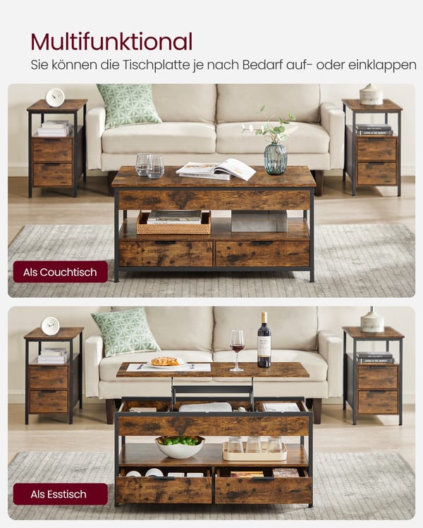 Sofabord, Højdejusterbart, 50x100x48-63 cm, Brun