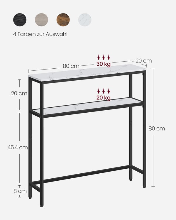 Konsolbord, 20x80x80 cm, Hvid