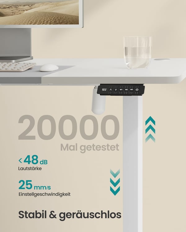 Elektrisk høydejusterbart skrivebord, 120x60x72-120 cm, Hvit