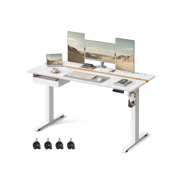 Elektriskt höj- och sänkbart skrivbord, 60x140x72-120 cm, vitt