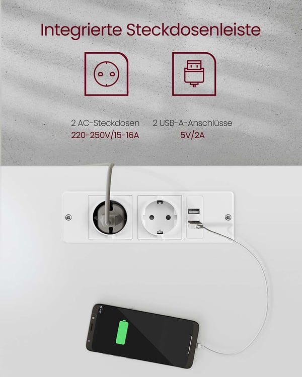 Elektrisk Højdejusterbart Skrivebord, 60x140x72-120 cm, Hvid