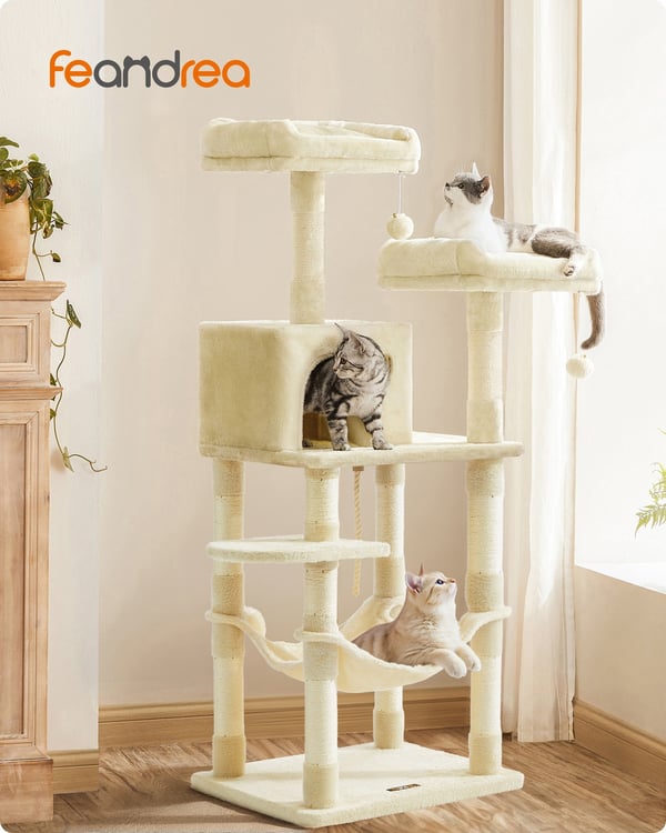 Klatrestativ for katt, 55x45x143 cm, Beige